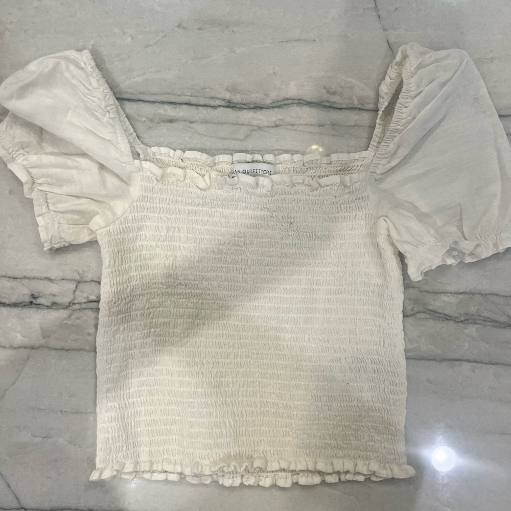 White off the shoulder crop top ribbed
